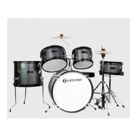 BATERIA JUNIOR GRIS RAYADO 5 PZAS ARO NEGRO EXTREME, Color: Gris