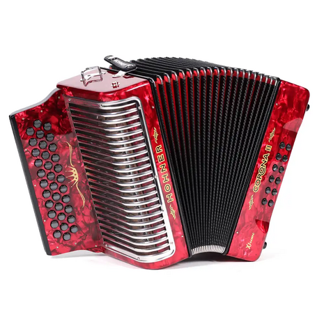 Acordeon Diatonico Hohner Corona Ii Xtreme, Fa-Sib-Mib, 34 Botones Y 12 Bajos, Rojo, Color: Rojo