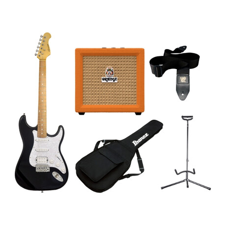 Paquete De Guitarra Caraya + Amp Crush Mini Y Accesorios, Color Negro